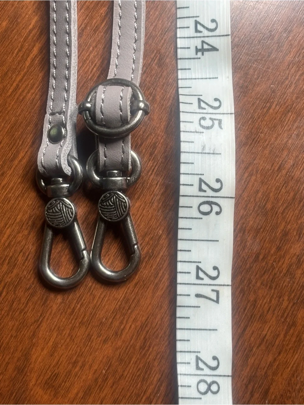 Sakroots Gray Leather Messenger Strap with Silver Clips